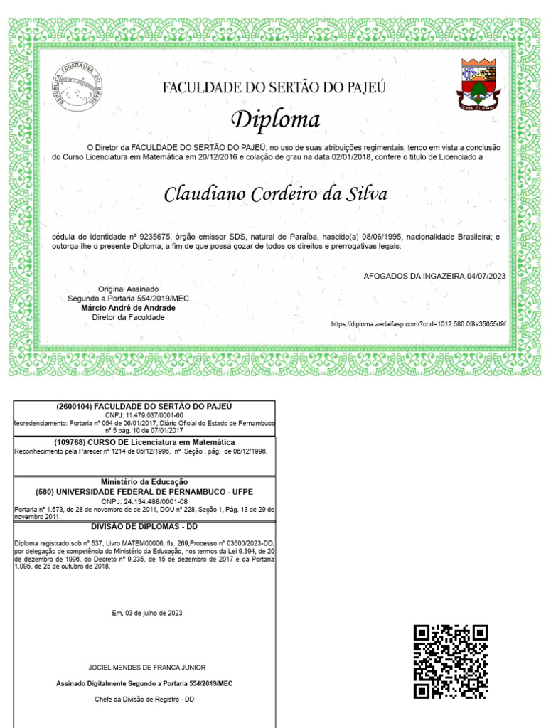Diploma de Licenciatura em Matemática | PDF