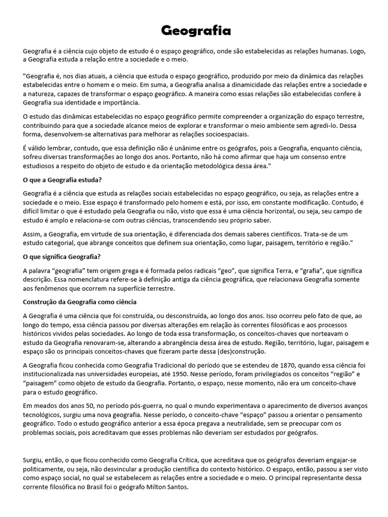O que é Geografia e sua importância | PDF | Geografia | Science