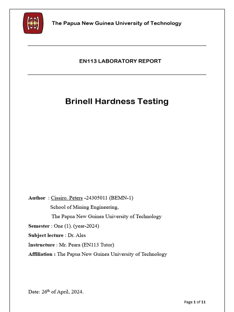 Brinell Hardness Testing of Brass | PDF | Hardness | Mechanical Engineering