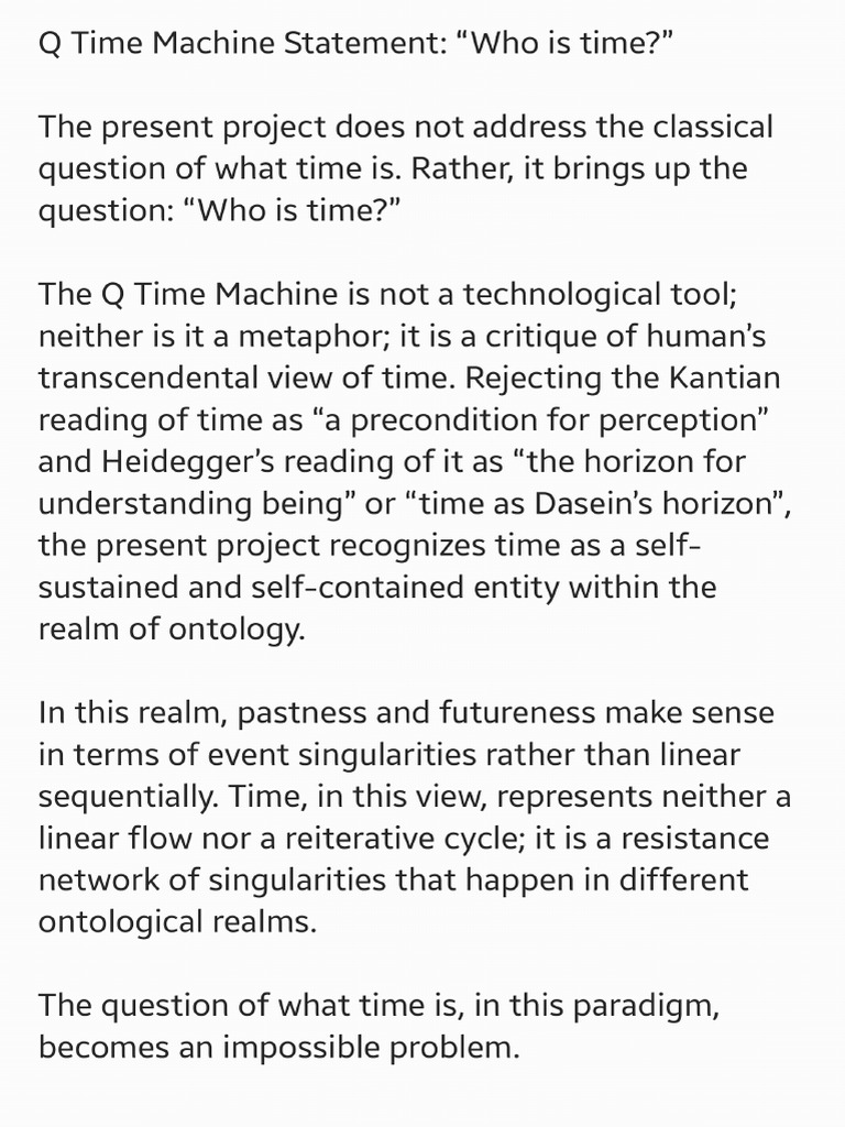 Q Time Machine Statement: 