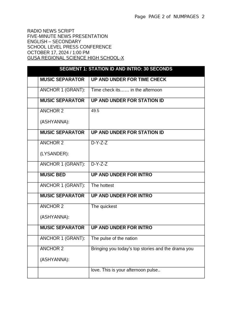 Five-Minute Radio News Script | PDF