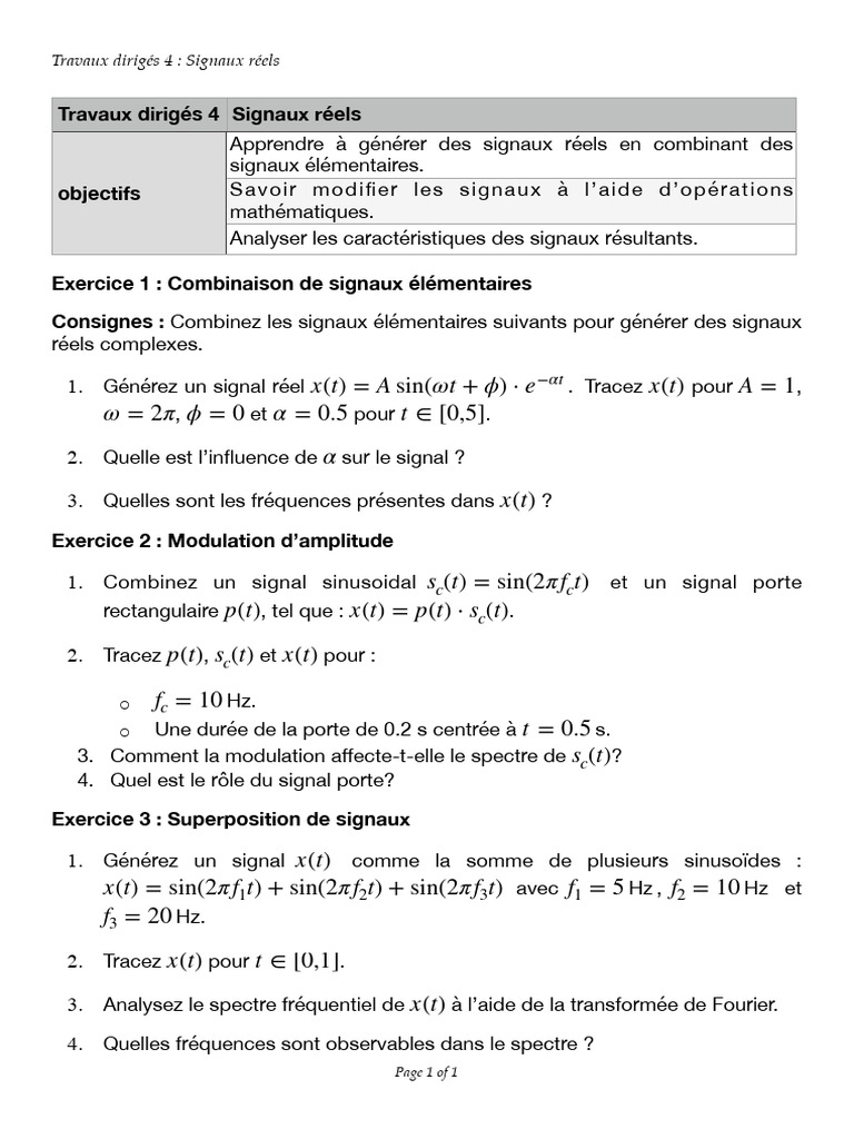Génération et analyse de signaux réels | PDF