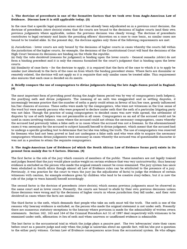 Law of Evidence: Key Principles Explained | PDF | Hearsay | Evidence (Law)