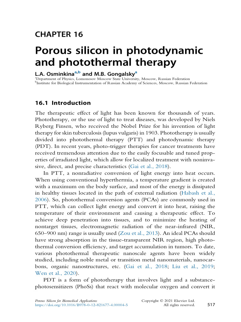 Chapter 16 - Psi in Photodynamic and Photothermal Therapy | PDF ...