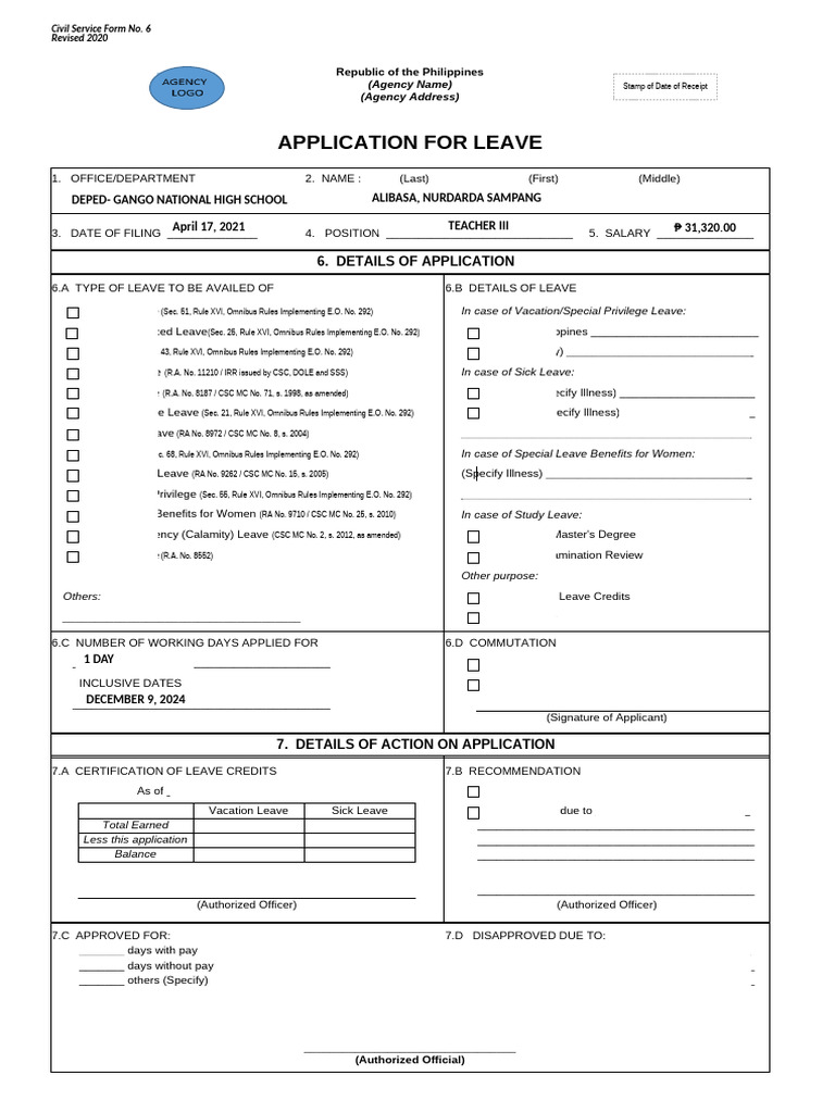 Leave Application Form Guidelines | PDF | Parental Leave | Sick Leave