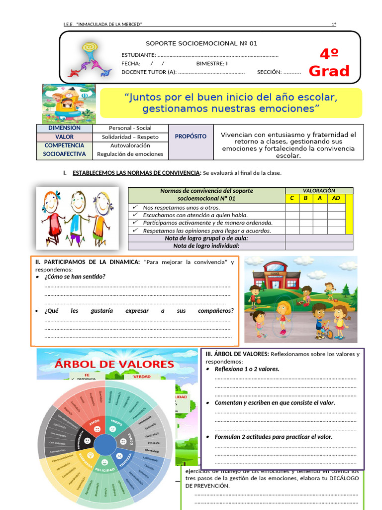 Normas de Convivencia y Emociones Escolares | PDF | Aprendizaje ...