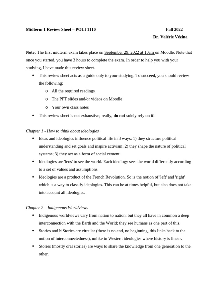 Midterm 1 Review Sheet 2 | PDF | Liberalism | Classical Liberalism