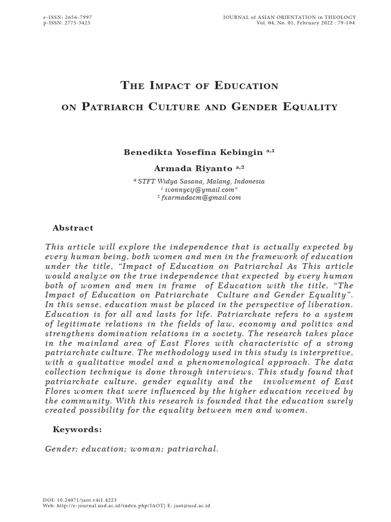 Education's Role in Patriarchal Culture | PDF | Patriarchy | Gender