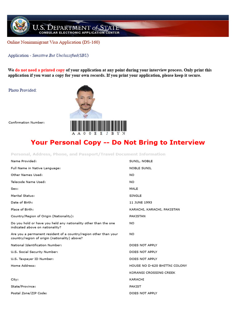 Consular Electronic Application Center - Print Application | PDF ...
