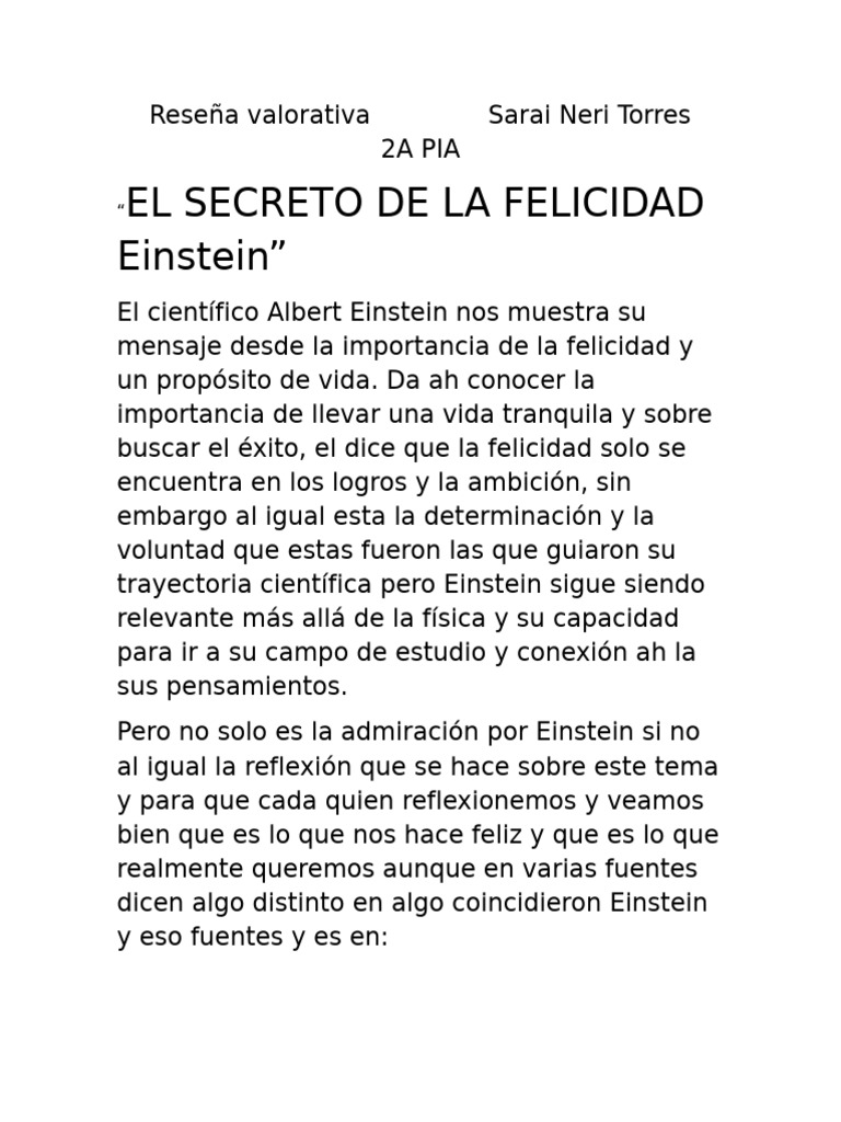 El Secreto de La Felicidad Einstein" | PDF