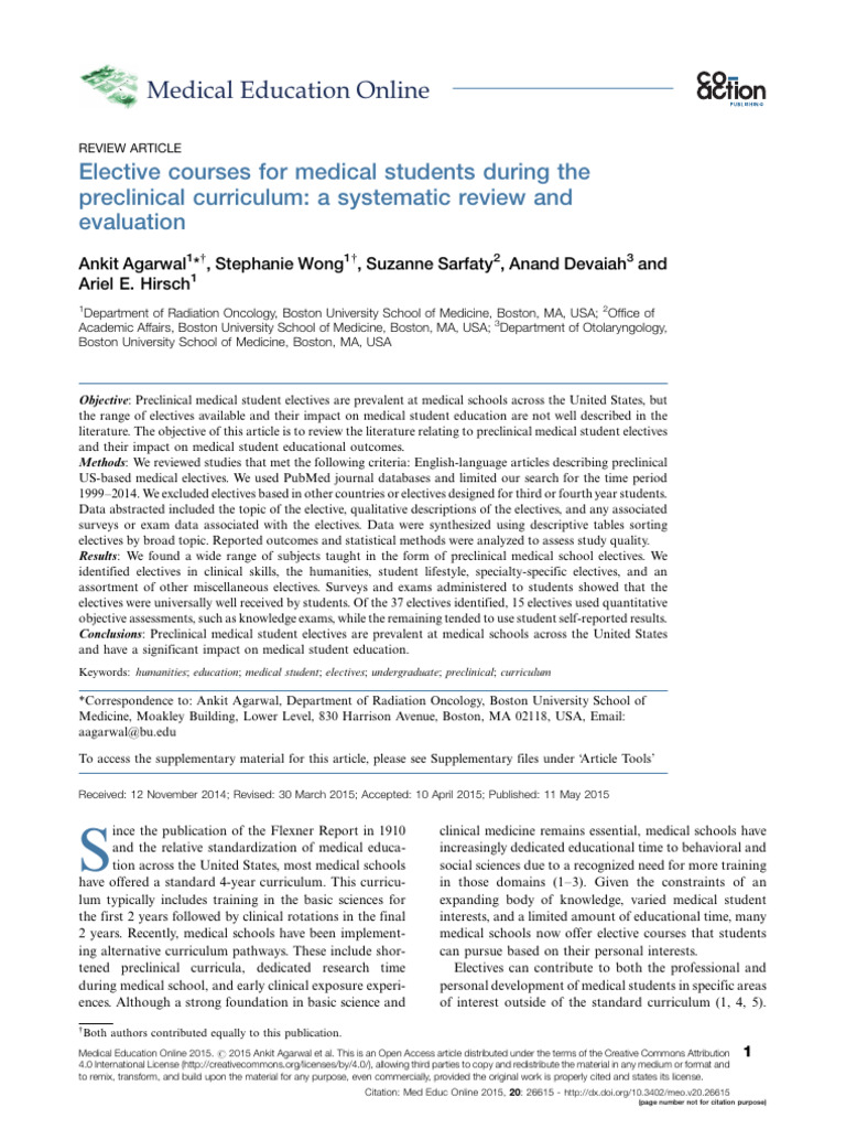 Elective Courses For Medical Students During The P | PDF | Medical ...