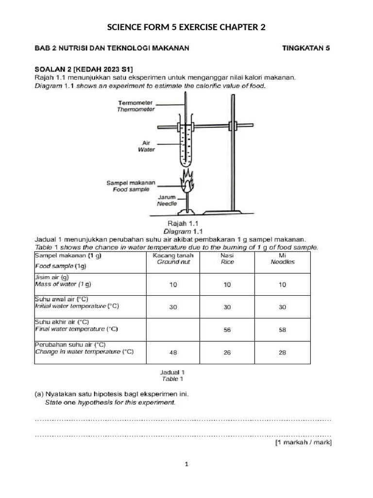 SCIENCE FORM 5 EXERCISE CHAPTER 2 2025 | PDF