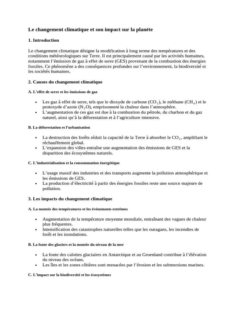 Impact du changement climatique sur la Terre | PDF | Changement ...