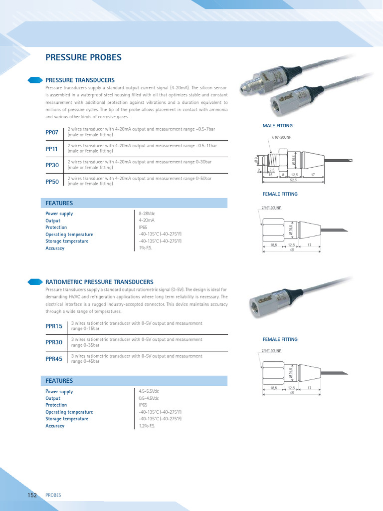 Pressure Transducers and Probes Overview | PDF | Pressure Measurement ...