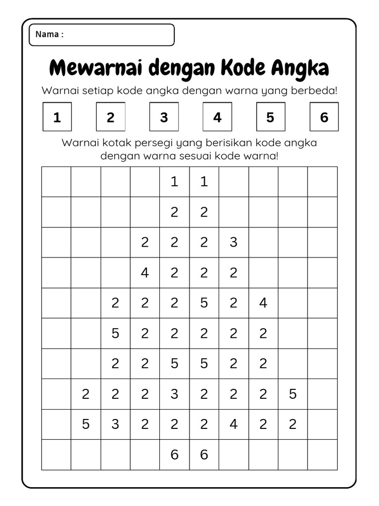 Mewarnai Angka 1-20 dengan Kode | PDF