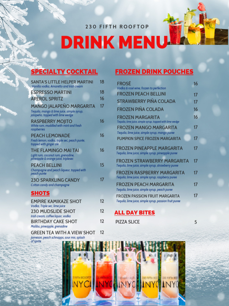 Rooftop Drink Menu and Cocktails | PDF | Fermented Drinks | Drink