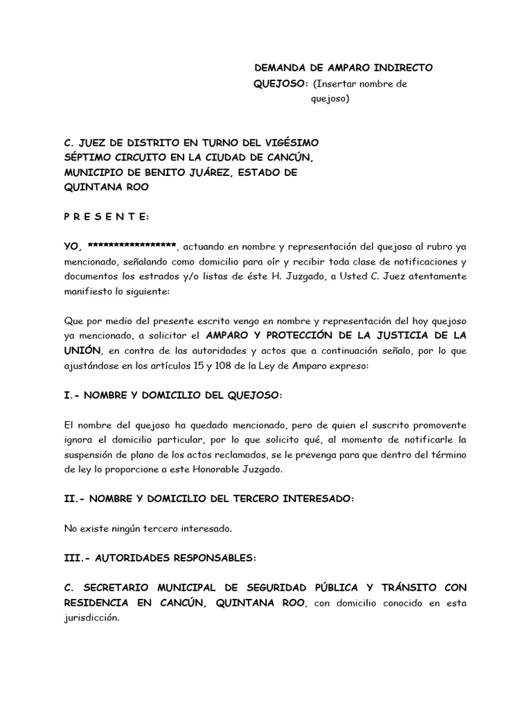Demanda de Amparo Indirecto en Cancún | PDF | Justicia | Crimen y violencia