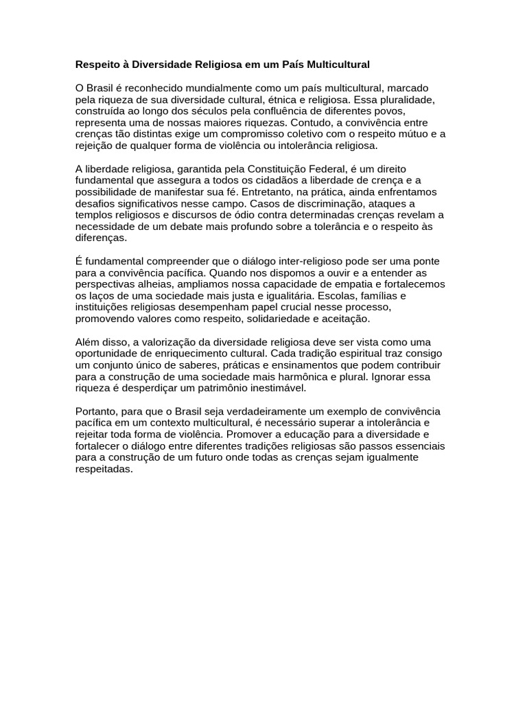 Respeito à Diversidade Religiosa no Brasil | PDF