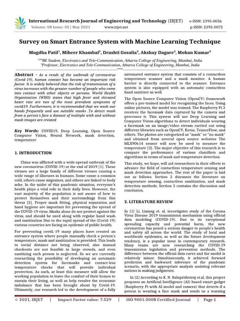 Smart Entrance System for COVID-19 Detection | PDF | Machine Learning ...