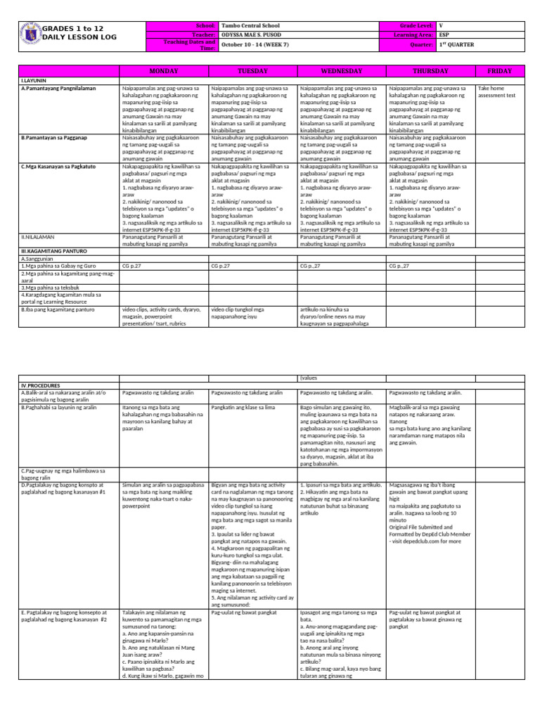DLL - Esp 5 - Q1 - W7 | PDF
