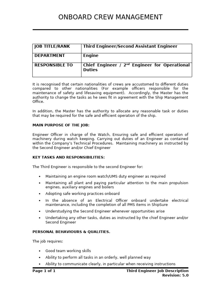 Third Engineer Job Responsibilities | PDF