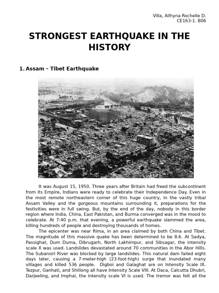 Strongest Earthquake in the History | PDF | Earthquakes | Tsunami