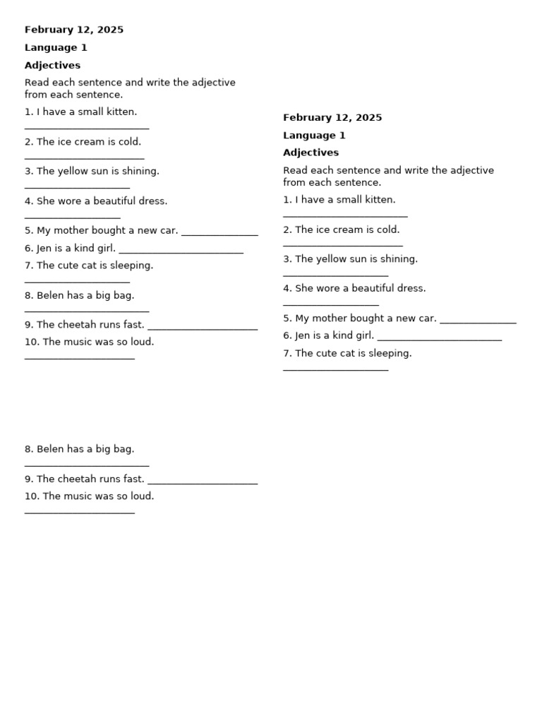 Adjective Identification Exercise | PDF