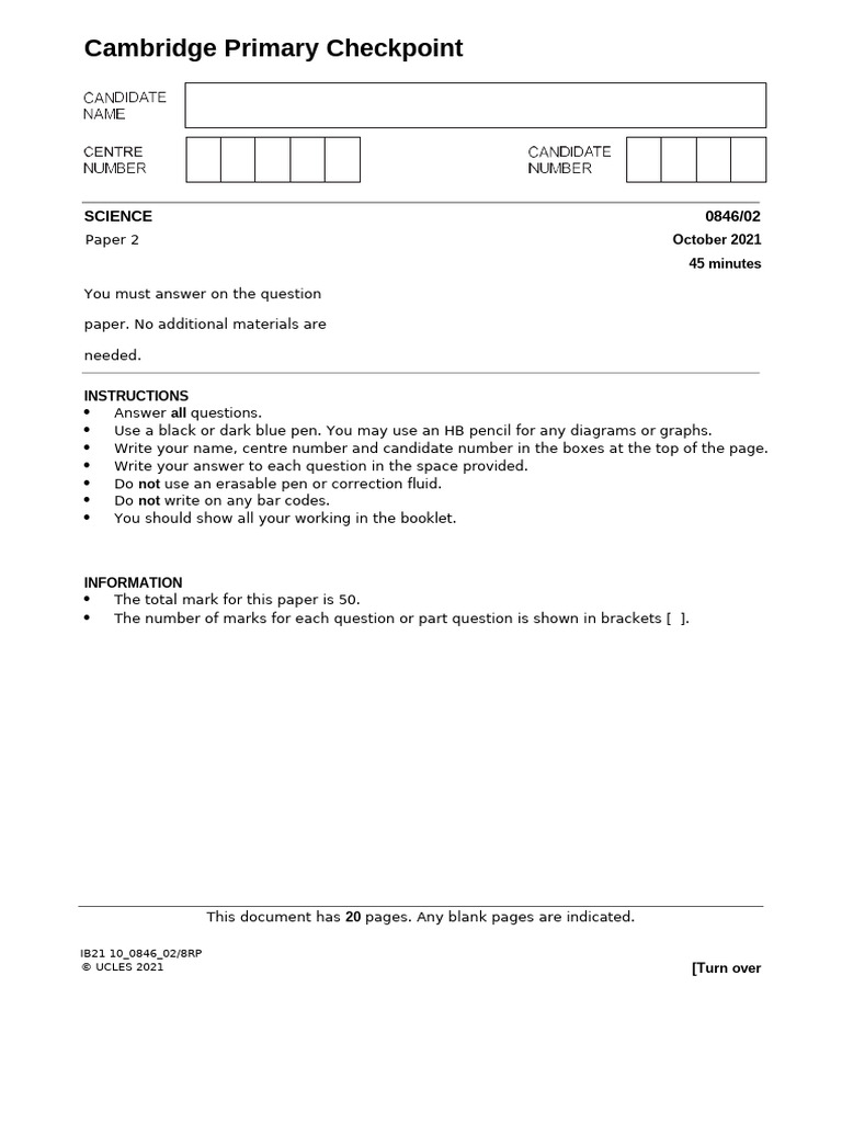 Cambridge Primary Science Paper 2 | PDF | Solubility | Water