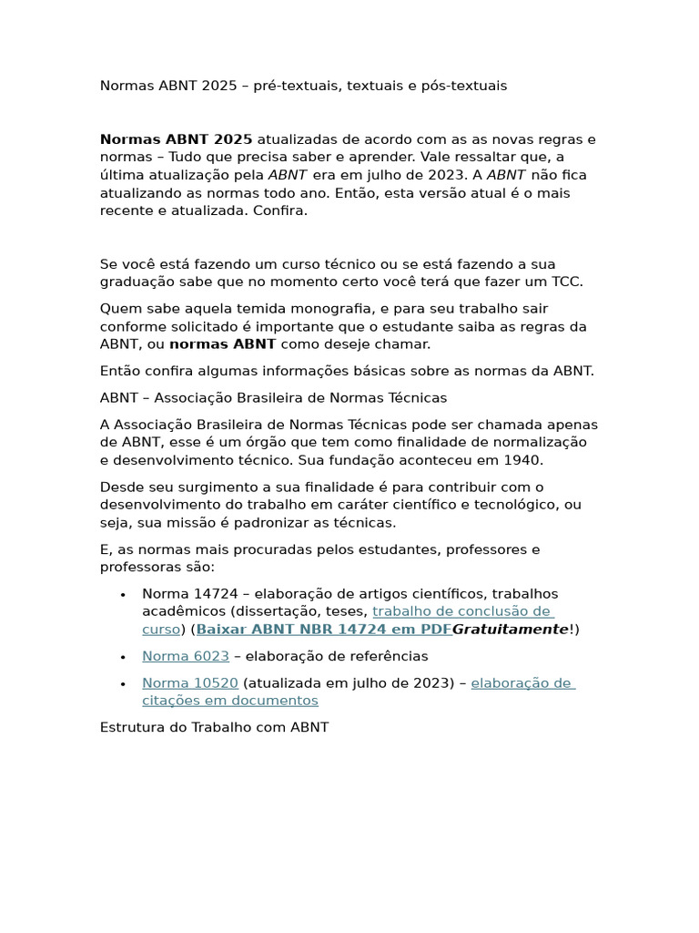 Normas ABNT 2025 para Trabalhos Acadêmicos | PDF | Citação | Abstract ...