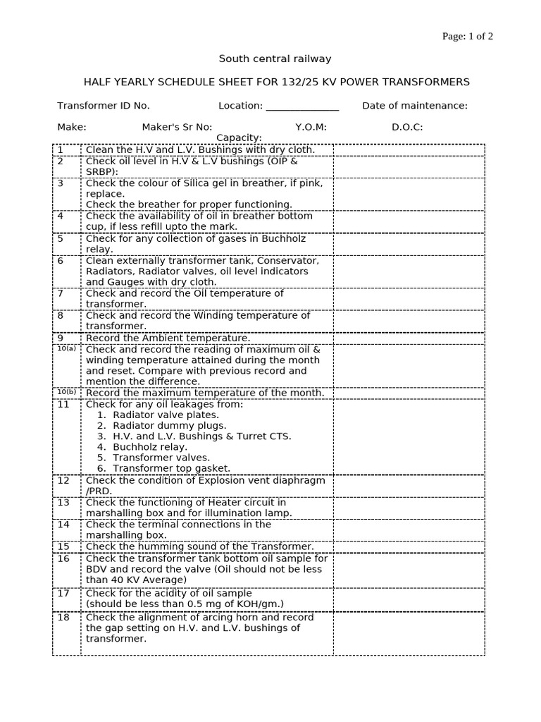 132/25 KV Transformer Maintenance Guide | PDF | Transformer | Power ...
