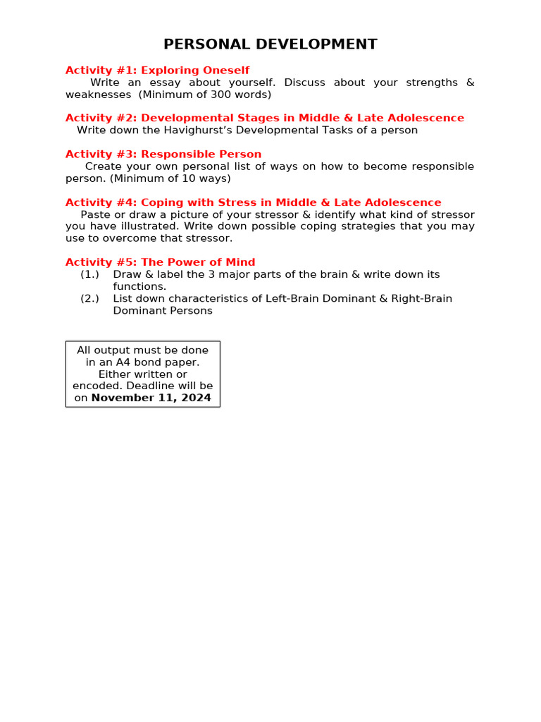 Personal Development Activity | PDF