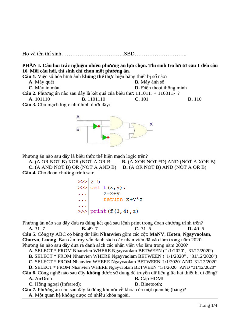 De Trac Nghiem | PDF