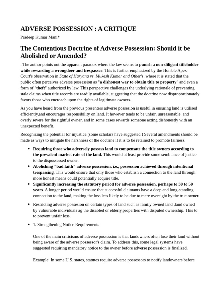 Property Law Presentation | PDF | Adverse Possession | Natural ...
