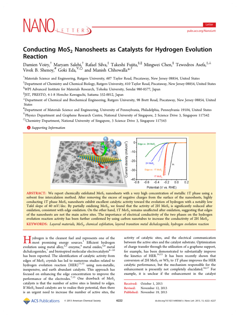 MoS2 Nanosheets for Hydrogen Evolution | PDF | Carbon Nanotube | Catalysis