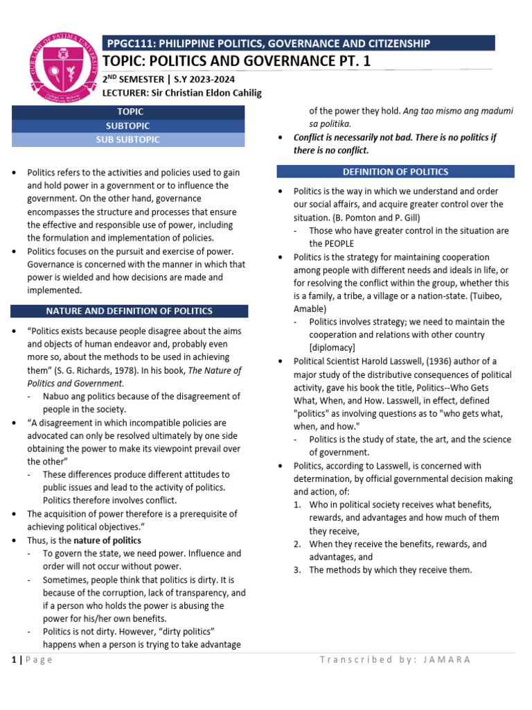 1 - Politics and Governance Pt. 1 | PDF | Science | Theory