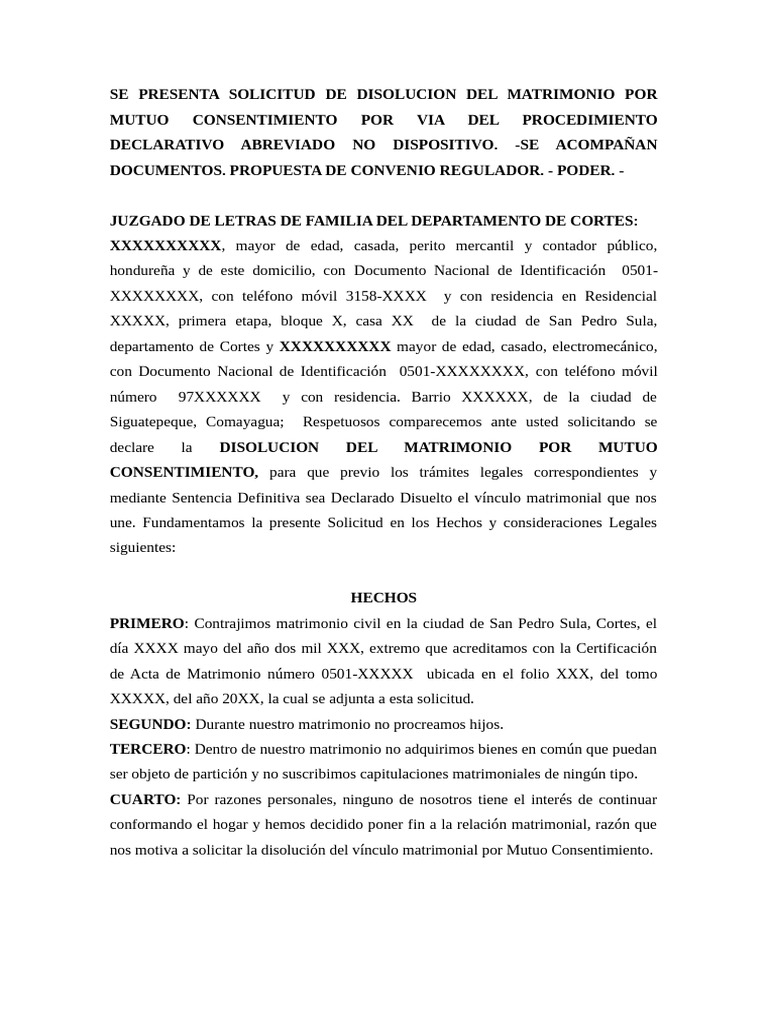 Solicitud de Disolución Matrimonial | PDF | Divorcio | Matrimonio
