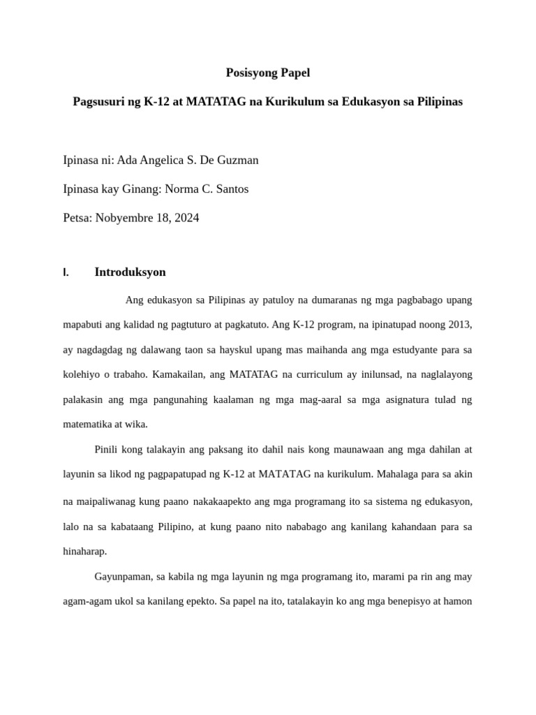 Position Paper Edited Copy First | PDF