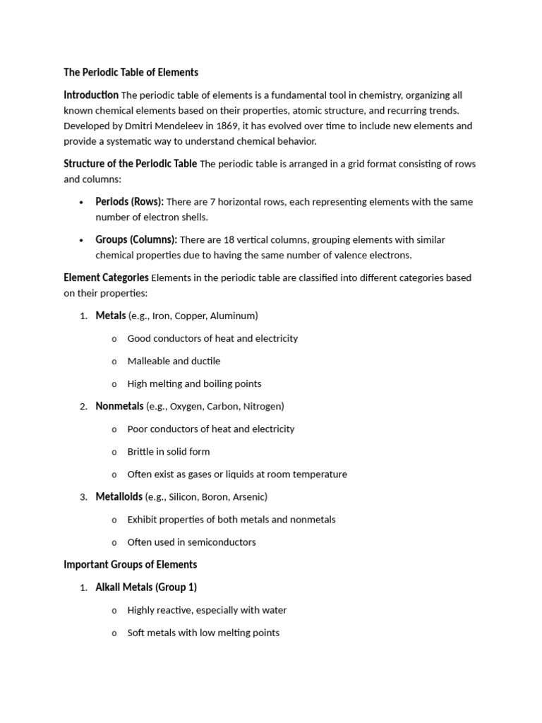 The Periodic Table of Elements | PDF | Periodic Table | Metals