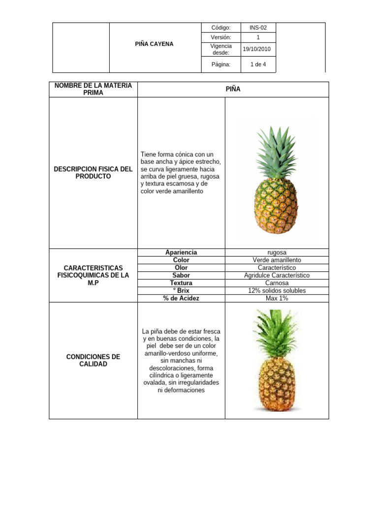 Características y Almacenamiento de Piña Cayena | PDF | Piña | Fruta
