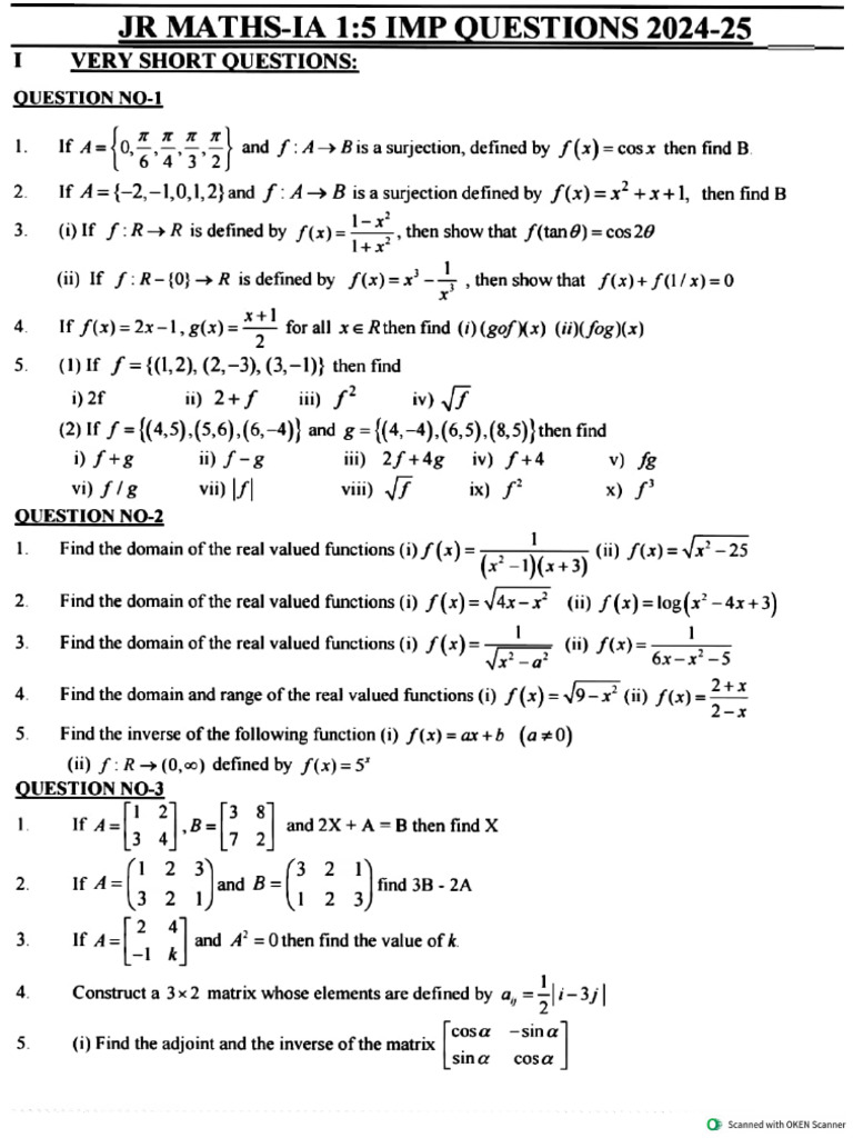 Ts JR Maths Ia Imp Questions-2024-25 | PDF