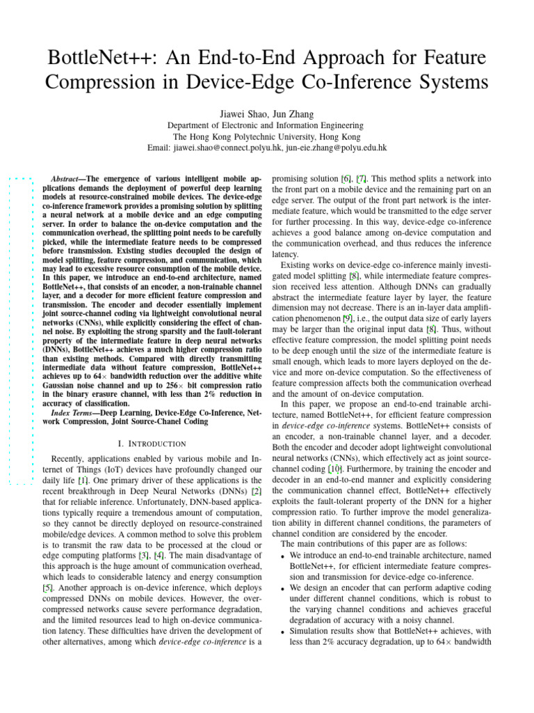 BottleNet++ An End-to-End Approach | PDF | Data Compression | Deep Learning