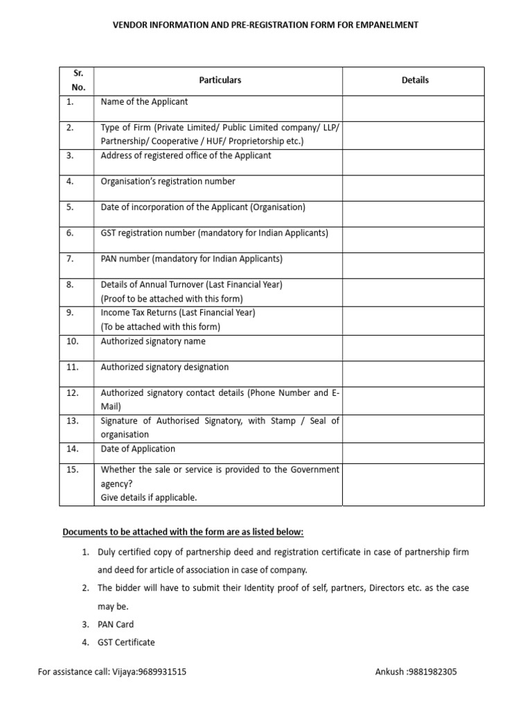 Vender Registration Form | PDF
