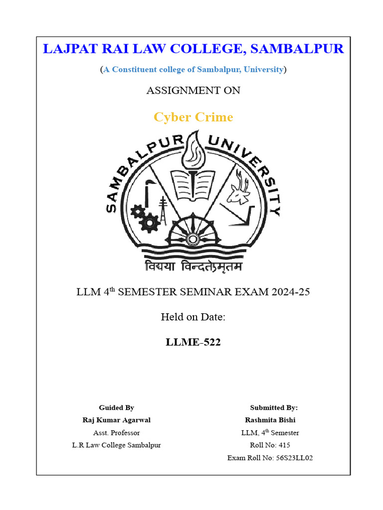 Cyber Crime Assignment - Lajpat Rai College | PDF | Mens Rea | Stalking