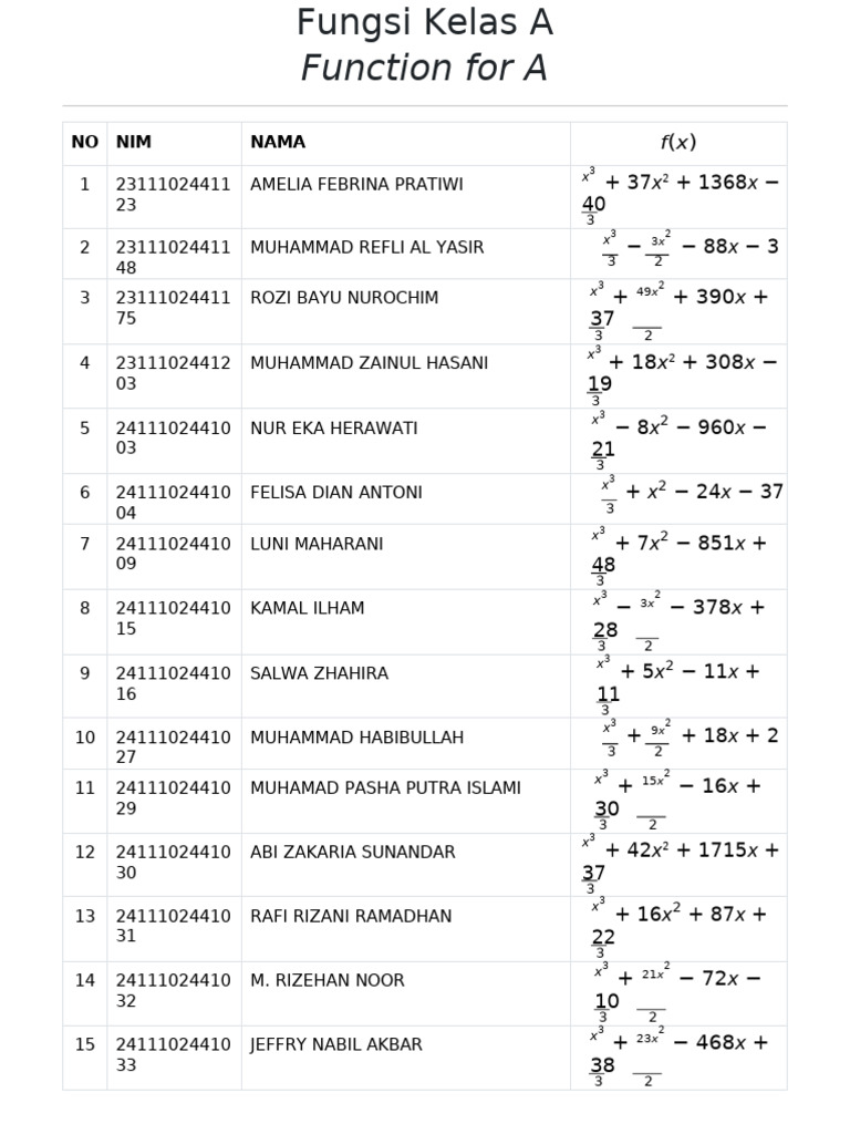 Function A Class Data Summary | PDF