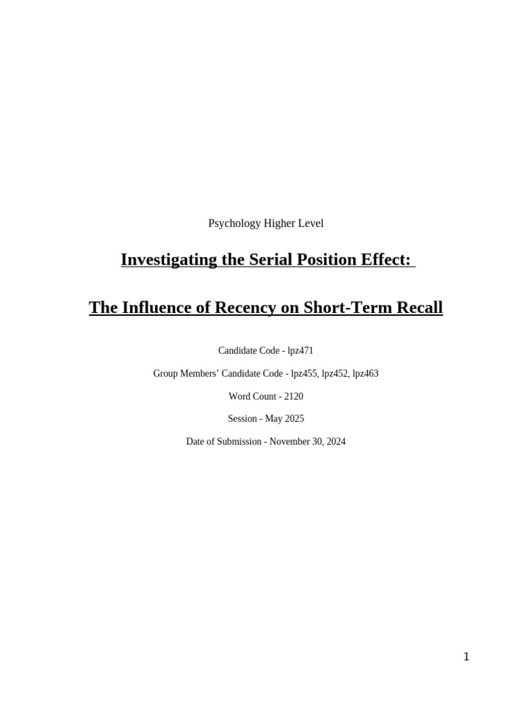 WORD Psychology Final IA Lpz471. | PDF | Recall (Memory) | Cognition