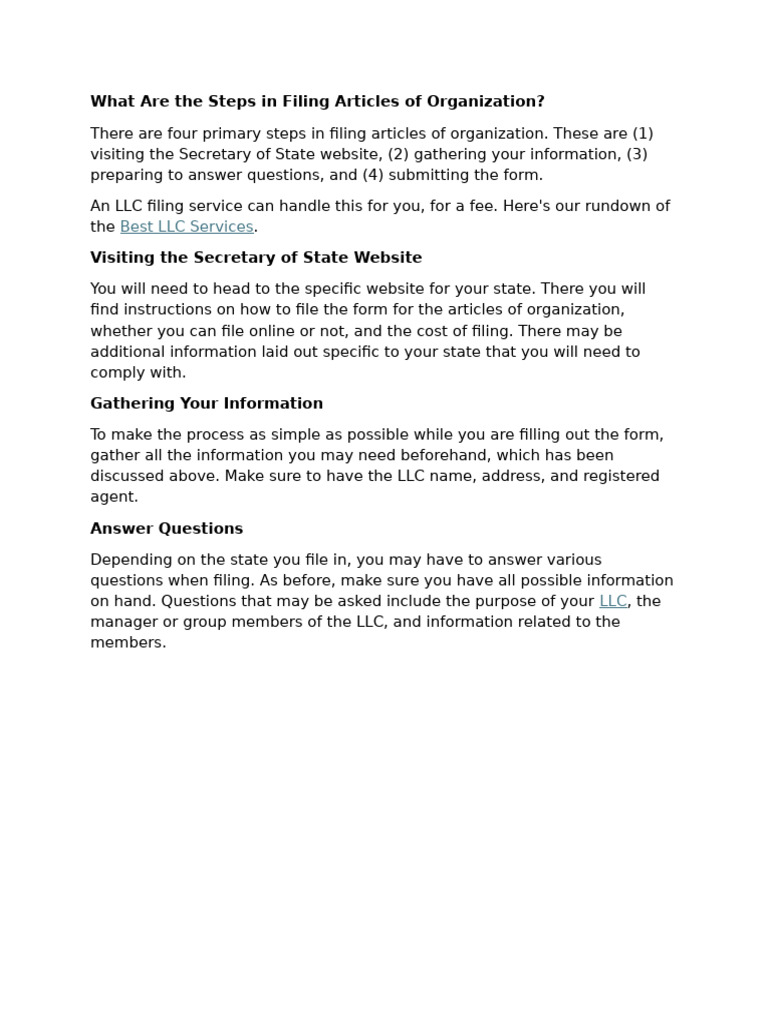 Steps to File Articles of Organization | PDF