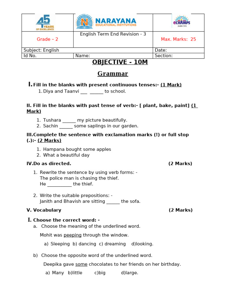 Grade 2 English Revision Worksheet | PDF | English Language | Linguistics
