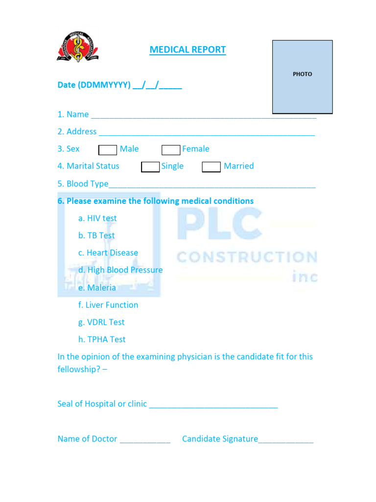 Medical Examination Report Template | PDF