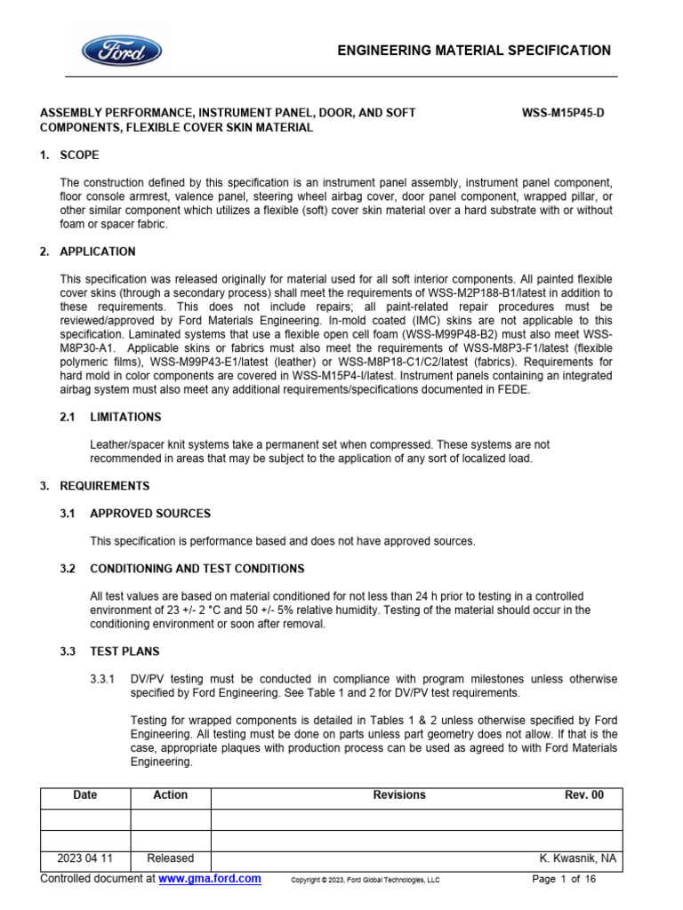 Instrument Panel Material Specification | PDF | Adhesive | Adhesion
