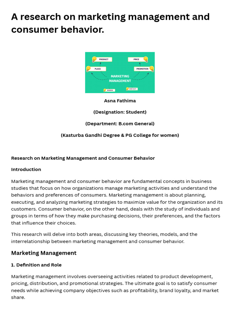 A Research On Marketing Management and Consumer Behavior. | PDF ...